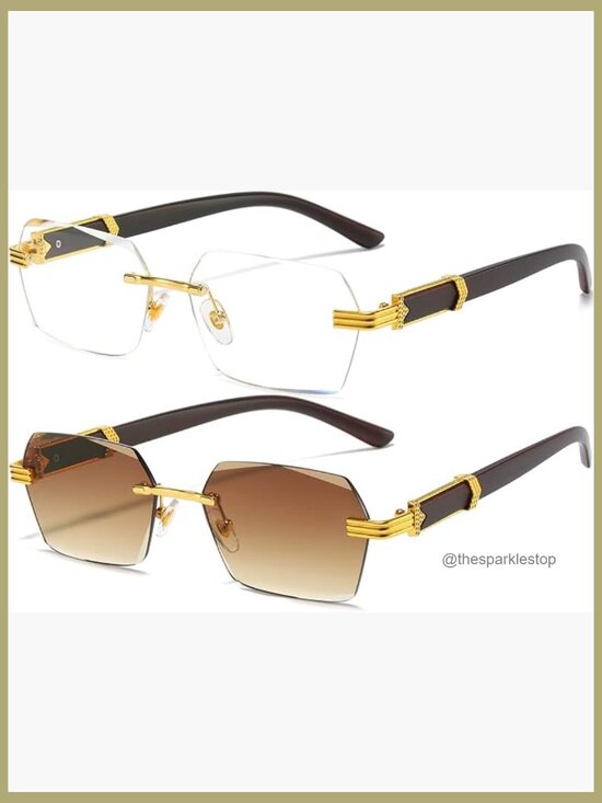 Retro Rimless Rectangular Sunglasses Vintage Frameless Unisex Tinted UV
